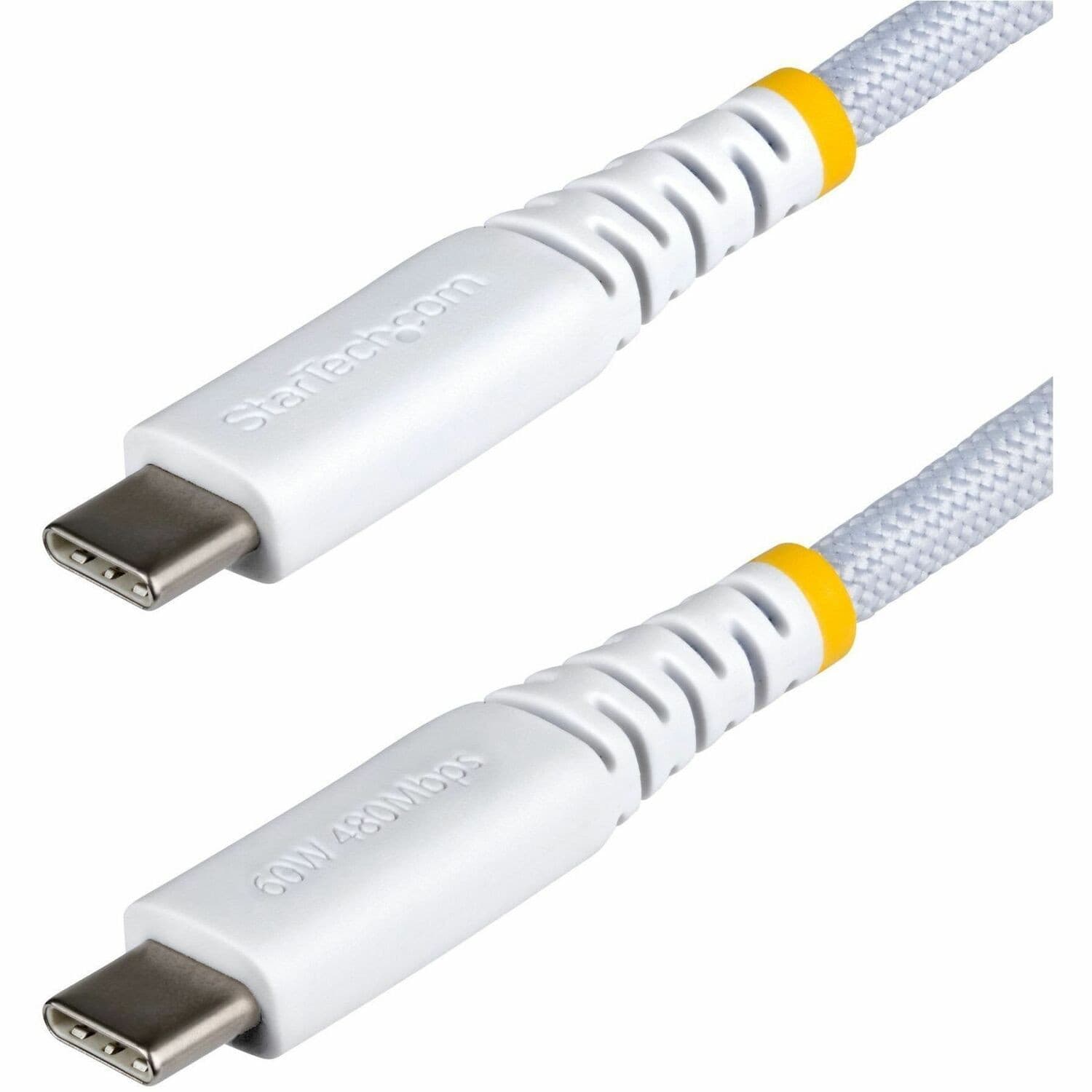 StarTech.com 15cm (6in) White USB-C Charging Cable, 60W (3A) PD, Dual-Layer Braided Nylon/TPE Jacket, Rugged USB 2.0 Laptop Charger Cord