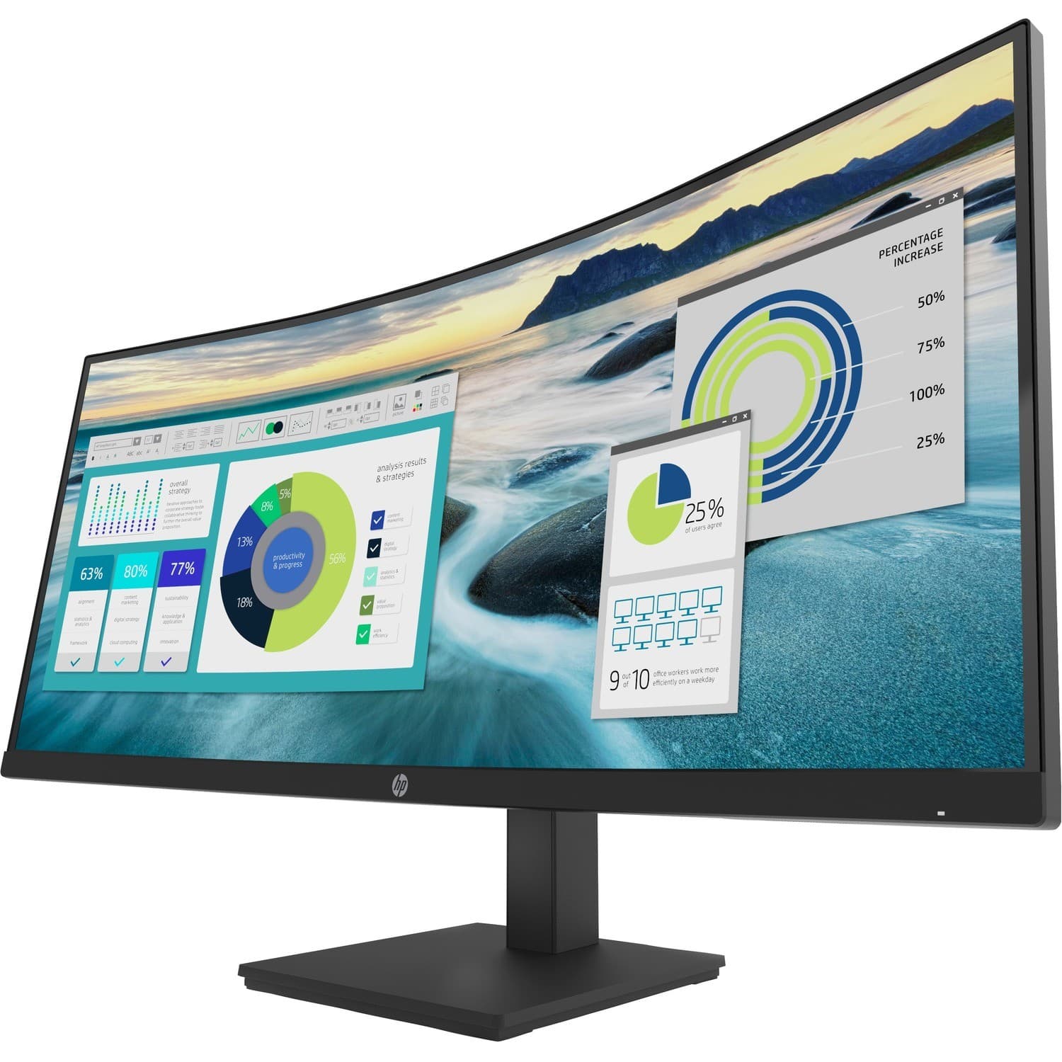 HP P34hc G4 34" Class WQHD Curved Screen LCD Monitor - 21:9 - Black
