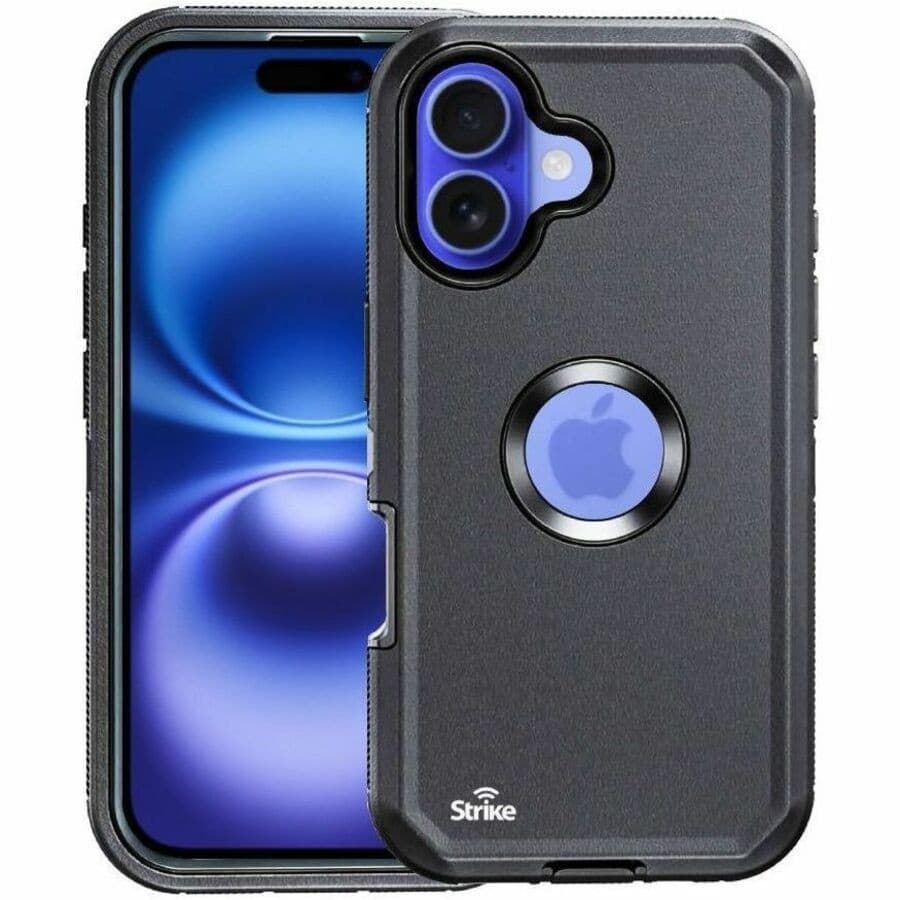 Strike Rugged Case for Apple iPhone 16 Smartphone - Rubberised Textured Design - Black - 1