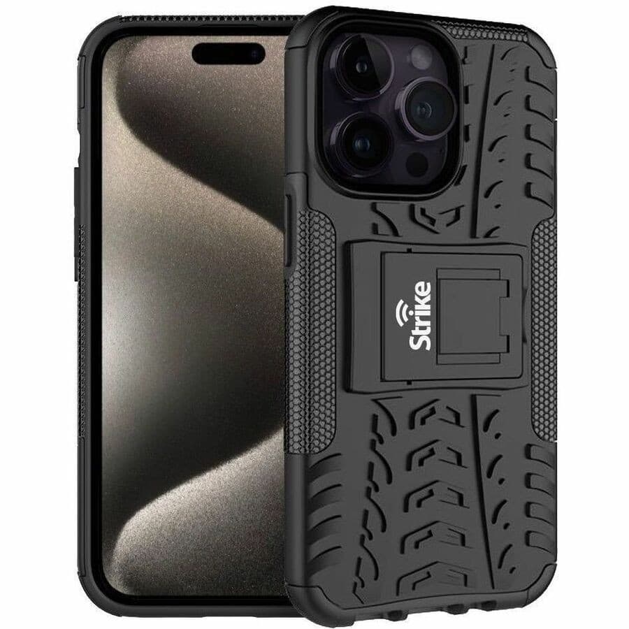 Strike Rugged Case for Apple iPhone 15 Pro Max Smartphone - Rubberized Design Texture - Black