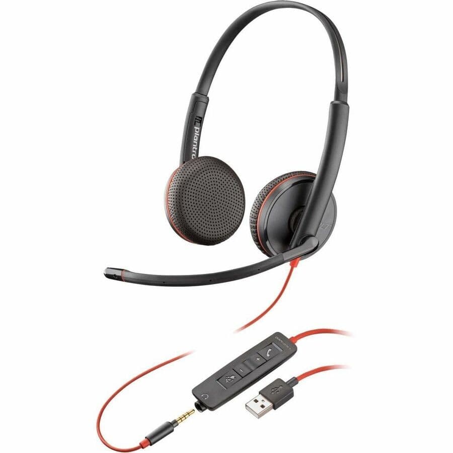 Poly Blackwire C3225 Wired On-ear, Over-the-head Stereo Headset - Black